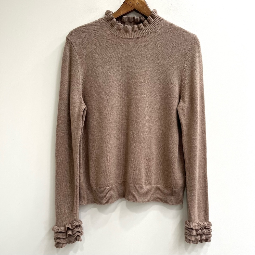 Boden ruffle neck ruffle sleeves tan wool cashmere blend sweater woman’s large
